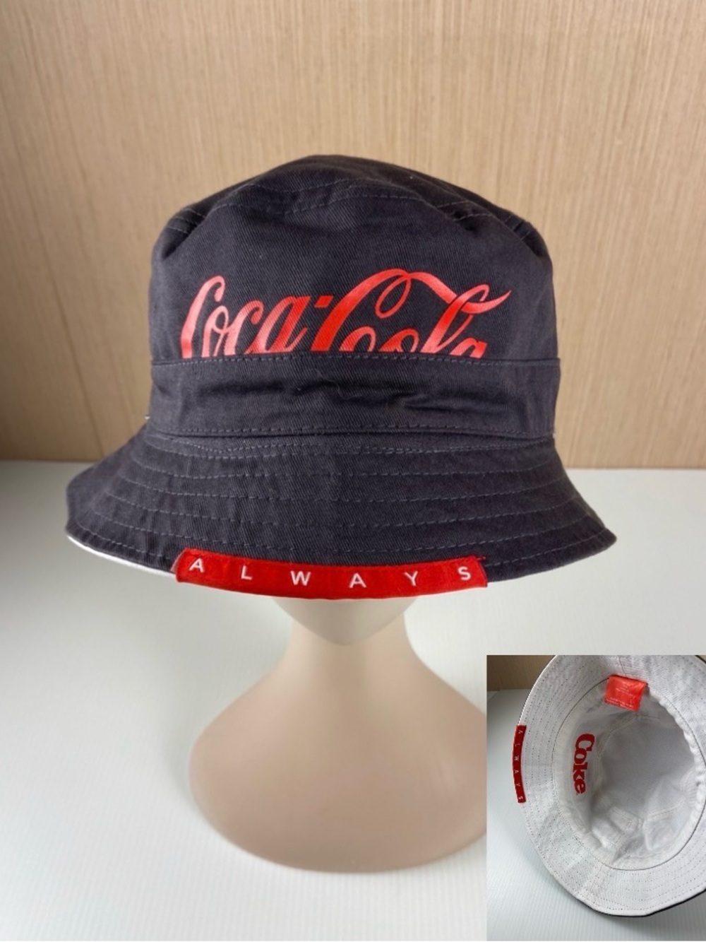 Coca-Cola Reversible Bucket Hat Black White Logo Coke Always OS